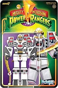 Super7 Mighty Morphin Power Rangers White Tigerzord (Warrior Mode) - 6" Power Rangers Action Figure with Accessory Classic TV Show Collectibles and Retro Toys