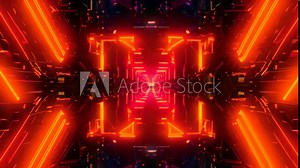 A series of yellow lines and squares that form a tunnel