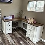 T4TREAM 59" Executive L Shaped Desk with Hutch,Victorian Wood Computer Desk, Featuring Charging Station,File Drawer, Storage Cabinet,for Home Office Work and Study (Dark Rustic Oak)