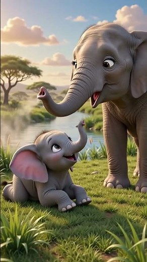 Baby Elephant funny with her mom | funny cartoon ai video.#elephant #river # forest #day#beautiful