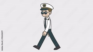 2d animation of walking white male airplane pilot. Looped 4K video with alpha-channel.