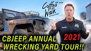 Welcome to Coffee Walk Ep 131 AKA our Collins Bros Jeep Annual Wrecking Yard Tour! This is probably one of my favorite episodes that we do each year because although I love the classic and antique cars, Jeeps really are my true passion. If you are interested in purchasing any parts off of any Jeep shown on todays episode (frame, tub, doors, hardtop, hood etc.) please send us an email to SOCIAL@CBJEEP.COM with your contact info and as much info as you can give us on what part you're interested in