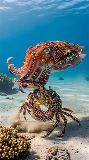 Giant vs. Armor | Cuttlefish vs. Crab Showdown 🦑 #shorts