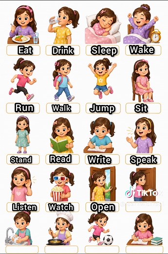 Kids Learning Action Words 🧒📚 Learn easy and fun action words with cute examples! ✨ Sleep 😴 Walk 🚶 Run 🏃 Cook 👩‍🍳 Play ⚽ Perfect learning video for toddlers and preschool kids ❤️ #kidslearning #verb #englishforyou #toddlerlife #ukparents