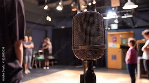Stage microphone captures rehearsals anticipation