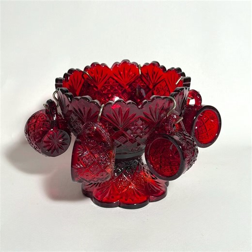 Vintage Red Glass Mini Punch Bowl Set / Thumbelina / Fan and File / Cadmium Glow / Westmoreland - Etsy