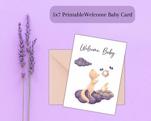 Welcome Baby Card: 5x7 Purple Critters Printable (PDF)