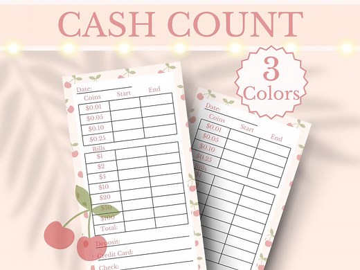 Cash Drawer Count Sheet Printable Shop Closing Cash Register Log Till Balance Cash Breakdown Money Drawer Count Small Business Pink Cherry - Etsy
