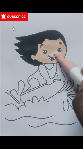 Beautiful Kid Surfing Coloring Drawing | Fun Surfing Coloring Page for All Age Groups 🌊