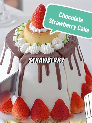 Ingredients ⬇️: ​Chocolate Sponge: • 40g Corn Oil • 10g Cocoa Powder • 55g Milk • 45g Cake Flour • 3 Eggs (separate yolks and whites) • 35g Sugar • A few drops of Lemon Juice ​Cream Filling: • 400ml Heavy Cream • 30g Sugar • Fresh Strawberries (chopped) • Strawberry Jam ​Assembly & Topping: • 1 Custard Pudding (Pre-made) • Whole Strawberries for decoration ​Chocolate Drip: • 70g Heavy Cream • 40g Dark Chocolate ​Baking: Bake at 145°C (295°F) for 50 minutes. #dessert #cake #recipe #cooking #USA