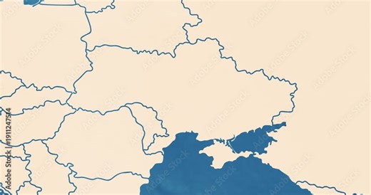 Beautiful zoom in of a ukraine map with most important cities and frontier lines