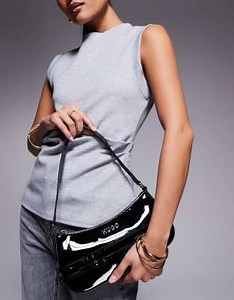 HUGO Red Christ patent shoulder bag in black with belt detailing | ASOS