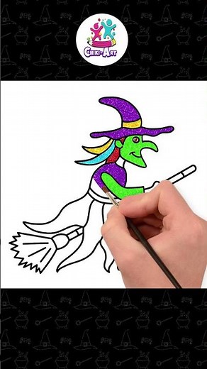 How to Draw Halloween Witch on Broomstick #shorts #drawing #howtodraw