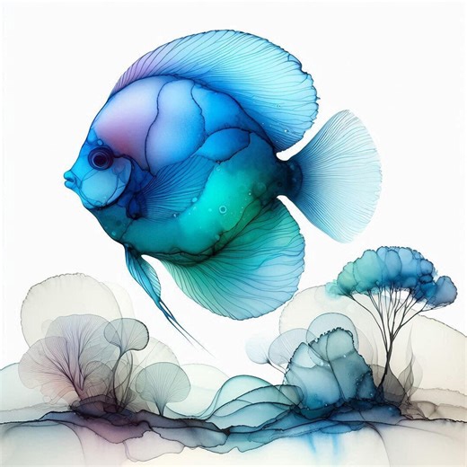 8 Ethereal Colorful Fish Art Set | Abstract Ink Fish Illustration | Ocean Art Printable | Modern Minimal Watercolor Fish | Digital Download - Etsy