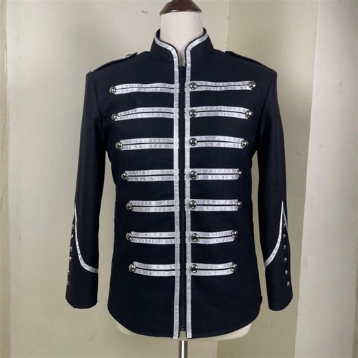 Men’s Black Military Parade Jacket | Marching Band Uniform Coat | Handcrafted Gothic Steampunk Officer Jacket | Zip Front Cosplay Costume - Etsy