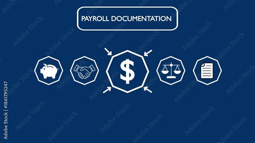 Payroll financial technology automation with payroll documentation for online salary management, employee compensation and digital business finance concept.