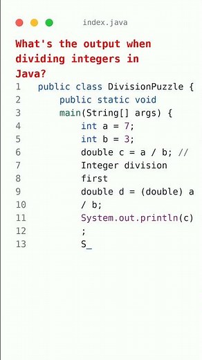 Java Integer Division Surprise! #Java #CodingPuzzle #shorts