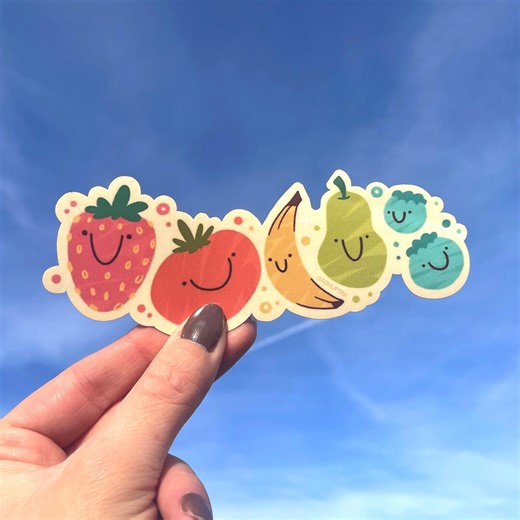 Fruit Friends Sticker – Cute Fruit Illustration, Playful Whimsical Art - Etsy