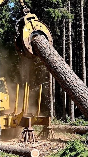 Giant Feller-Buncher Drops a Mega-Tree in Raw Real-World Footage!