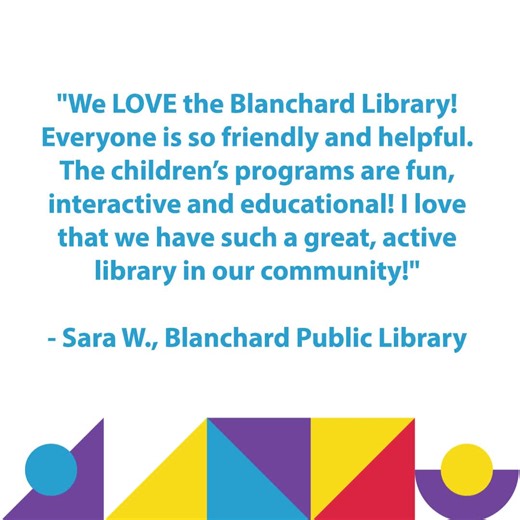 We love Sara's kind words about Blanchard Public Library! We’re proud to be part of such a great community. If you haven’t visited recently, come see what’s happening — you might discover your new favorite spot! ❤️ | Pioneer Library System