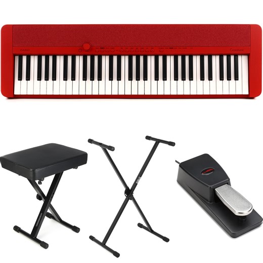 Casio CT-S1 61-key Portable Keyboard Essentials Bundle - Red