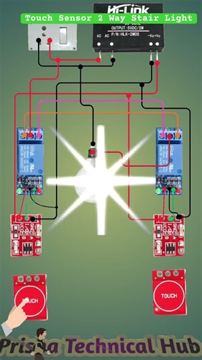 Touch Sensor 2 Way Stair Light Circuit | Staircase Touch Switch Using Relay #shorts #homecontrol