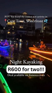 **600 for two!** Ever done Night Kayaking? 💦🌙 1 hour Guided Sunset & Night Kayaking Experience for 2 https://fomosa.co.za/product/kayak-adventures-a-1-hour-guided-sunset-night-kayaking-experience-for-2 ✅ 2 Seater Kayak with Life Jackets ✅ LED Lit Up Kayak ✅ Informative Guide ✅ Memories that will last a lifetime Location: 📍Battery Park Waterfront, Cape Town Exclusive FOMO Deal Was R899, Now R600 | The fomo App