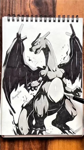 Charizard drawing🥶✍🏻reveal fire🔥#charizard #drawing #shorts #anime #art #manga #animeart #pokemon