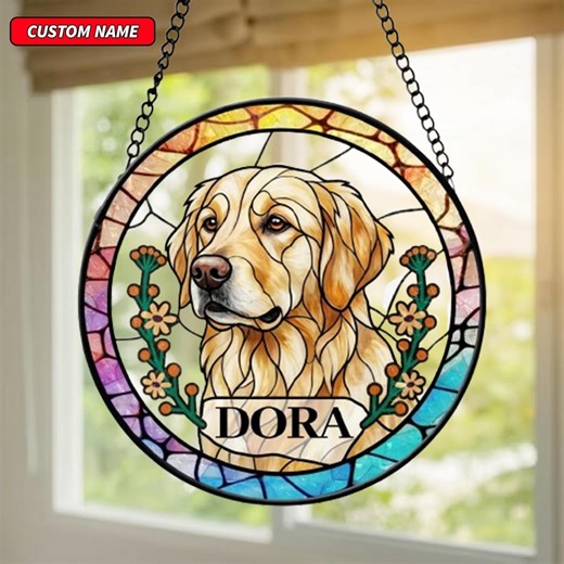 Labrador Retriever Dog Suncatcher, Custom Dog Portrait Suncatcher, Stained Glass Pet Memorial, Window Decor - Etsy