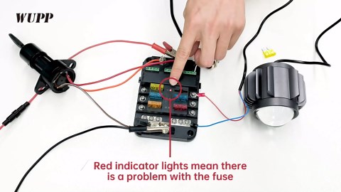WUPP 12 Volt Fuse Block, Waterproof Boat Fuse Panel with LED Warning Indicator Damp-Proof Cover, 6 Circuits with Negative Bus Fuse Box for Car Marine RV Truck DC 12-24V