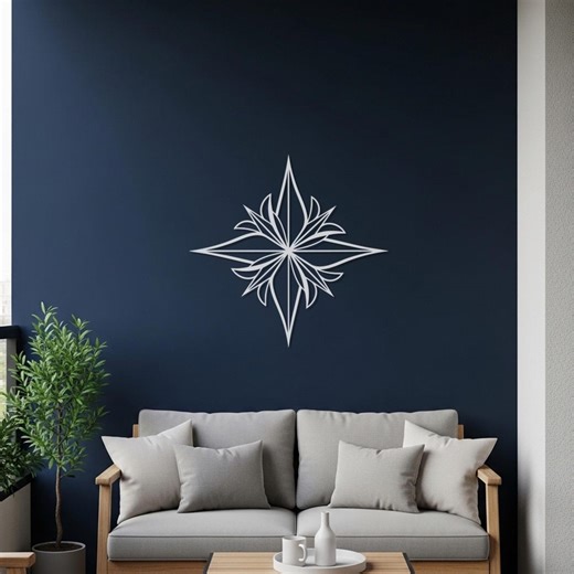 Compass Flower Metal Wall Art, Geometric Botanical Decor, Minimalist Star Design, Modern Symmetry Artwork, Living Room Bedroom Wall Accent - Etsy