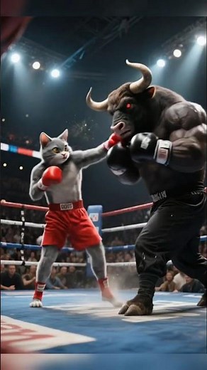 😼🔥 "Epic Fight! Cat vs Bull in the Boxing Arena!"