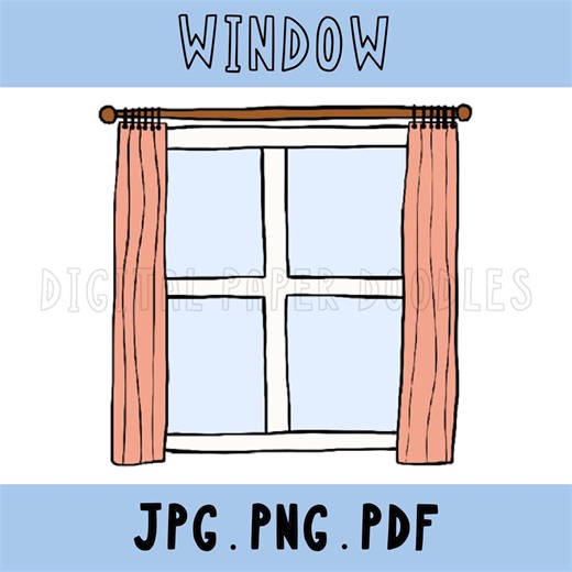 Window Clipart Set – Color and Black Line | PNG, JPG, PDF | With Curtains - Etsy
