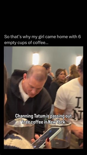 Myles Chilvers on Instagram: "Channing Tatum was spotted handing out free coffee to promote the upcoming Magic Mike Live show. @Mememanmyles #meme #channingtatum #newyork #nyc #livenationpartner"