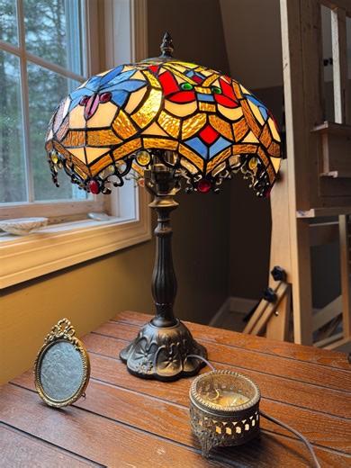 Vintage Tiffany Style Stained Glass Dragonfly Lamp – Amber Red Blue Glass Table Lamp – Art Nouveau Accent Light – Cozy Vintage Home Decor - Etsy