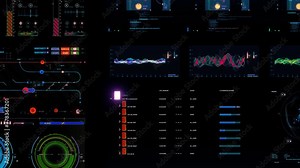 Futuristic multicolored interface/Digital screen/Ultra detailed abstract digital background. Blinking and switching indicators and statuses. Command center, big data, machine deep learning