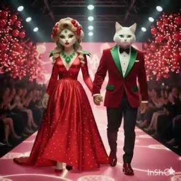 Cherry-Themed Cat Couple | Luxury Red Cat Fashion Runway