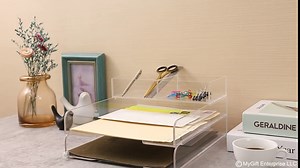 MyGift Clear Acrylic Stacking Desktop Letter Paper Tray Organizer Set, Mail Holder and File Folder Rack with 2 Small Office Supplies Storage Box, 4 Piece Set