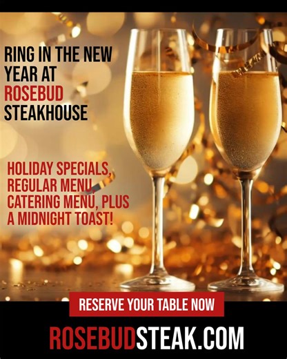 Make your New Year’s Eve unforgettable ✨ Dine at Rosebud Steakhouse and enjoy our specials menu, full menu, catering offerings, and a celebratory midnight toast. Start the New Year right—reserve your table at rosebudsteak.com. #rosebudsteakhouse #rbs #rbsteak #munsterrestaurants #munsterin #meatsbylinz #finedining #supportlocal #primegradesteaks #steaklover #newyears #newyearseve #party #celebration #newyears2026 | Rosebud Steakhouse Munster
