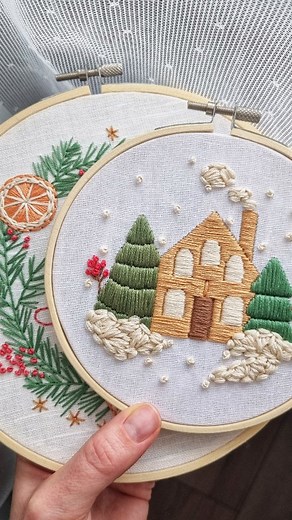 🏠❄️ French knots with the Winter House pattern! How to add tiny, even French knots — small details that bring texture and cozy winter charm to this design. | Cupofneedles