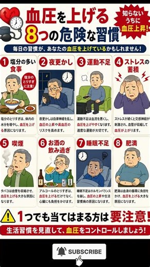 高血圧リスクを高める8つの生活習慣 #高血圧#高血圧予防#シニア健康#長生きの秘訣#シニア健康