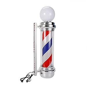 Barber Pole with LED Light - 28in/32in Rotating Red White Blue Spinning Neno Light for Hair Salon Open Sign Decor - Wall Hanging Lamp (32 inch)