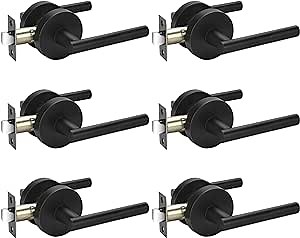 Haidms 6 Packs Black Door Handle Interior, Privacy Door Lever, Bathroom Interior Door Handles for Bathroom and Bedroom, Heavy Duty Matte Modern Style