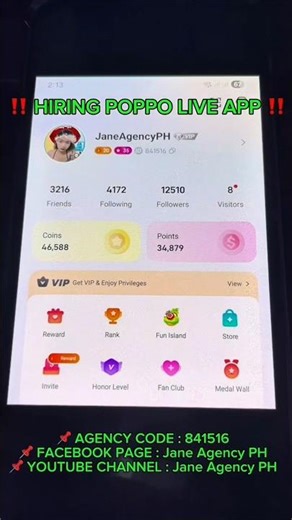 ‼️ HIRING POPPO LIVE APP 💰 AGENCY CODE 👉 841516 ‼️ #poppo #poppolive