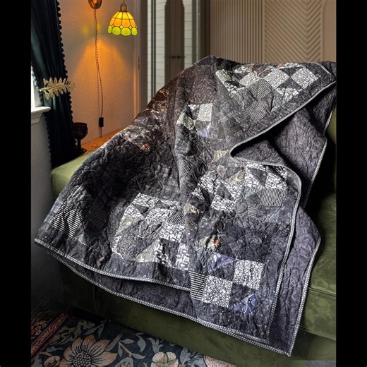 Witchy Goth Quilt, Handmade Black Purple Grey Alt Patchwork Blanket - Etsy