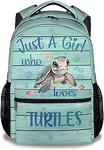 Sea Turtle School Backpack for Kids, 16 Inch Green Backpacks for Girls, Cartoon, Durable, Lightweight, Large Capacity Bookbag for Travel