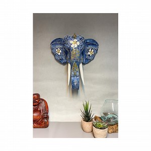 Elephant Wall Mask - Blue Gold Hanging Wooden Hand Carved Art Fair Trade Hand Painted Animal African Safari Masks 2 Sizes Bohemian Decor - Etsy UK