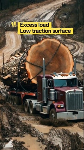 One log. 10 cubic meters. Too much ground pressure. It’s not horsepower that fails. It’s the surface. Heavy load soft terrain = no movement. #LoggingLife #HeavyHaulReality #TruckPhysics #MuddyRoad | Heavy Machinery Visuals