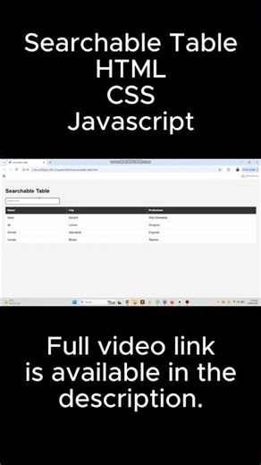 Html tables | Searchable table using html and css