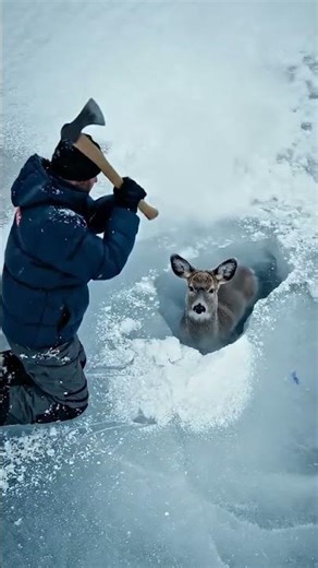 Rescuing A Momma Deer Stuck in Frozen River.. #animals #rescue #wildlife #reels #trendingnow